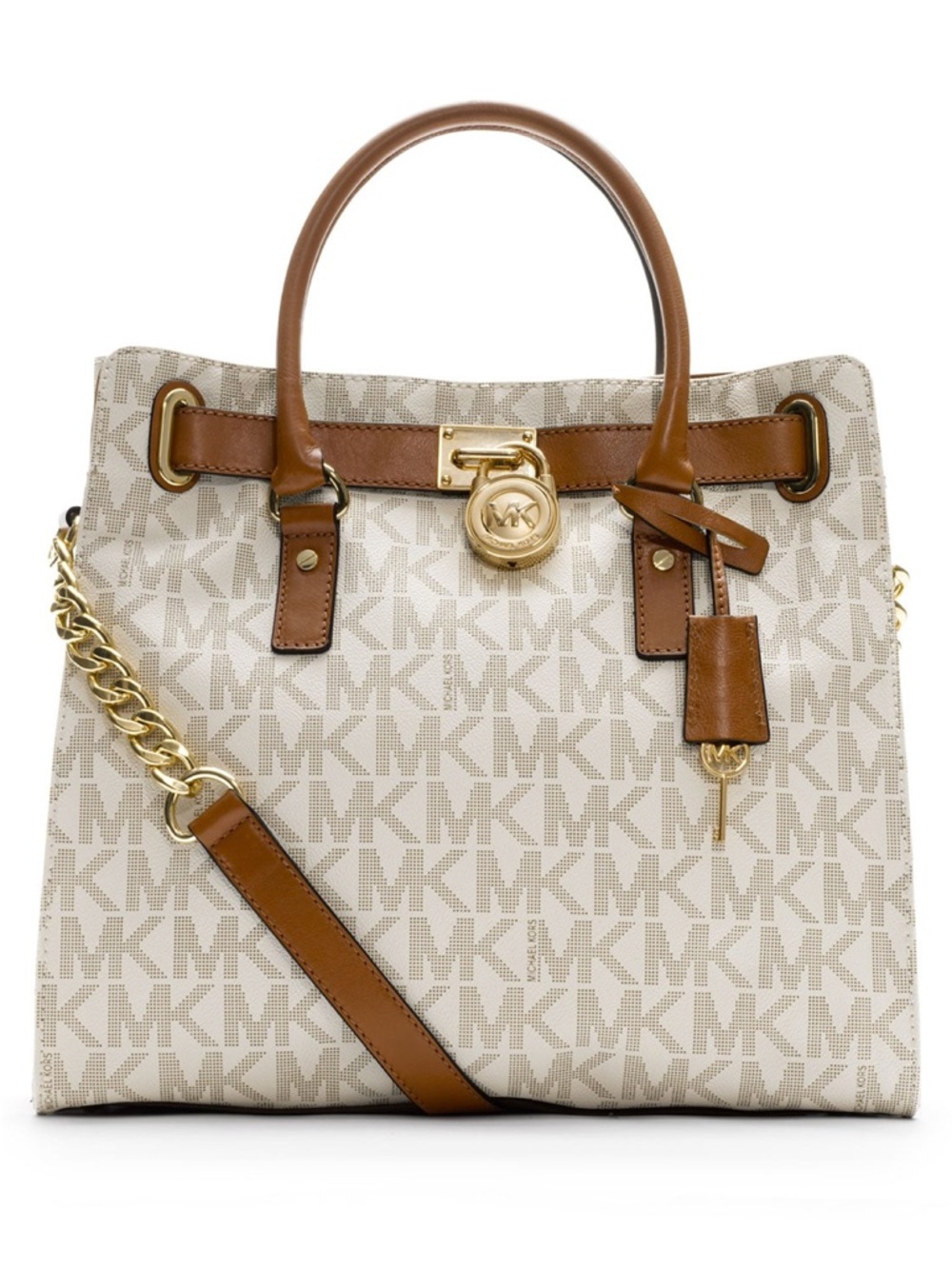 MICHAEL KORS Hamilton Large Vanilla Brown Monogram Tote/Shoulder Bag - Picture 2 of 14